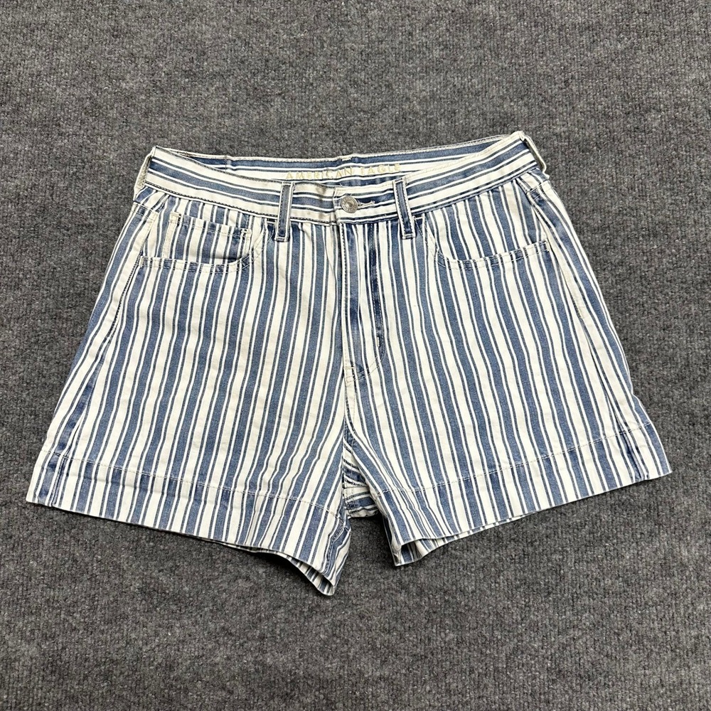 American Eagle Shorts Womens Size 6 Blue White Striped Cotton High Waisted Denim